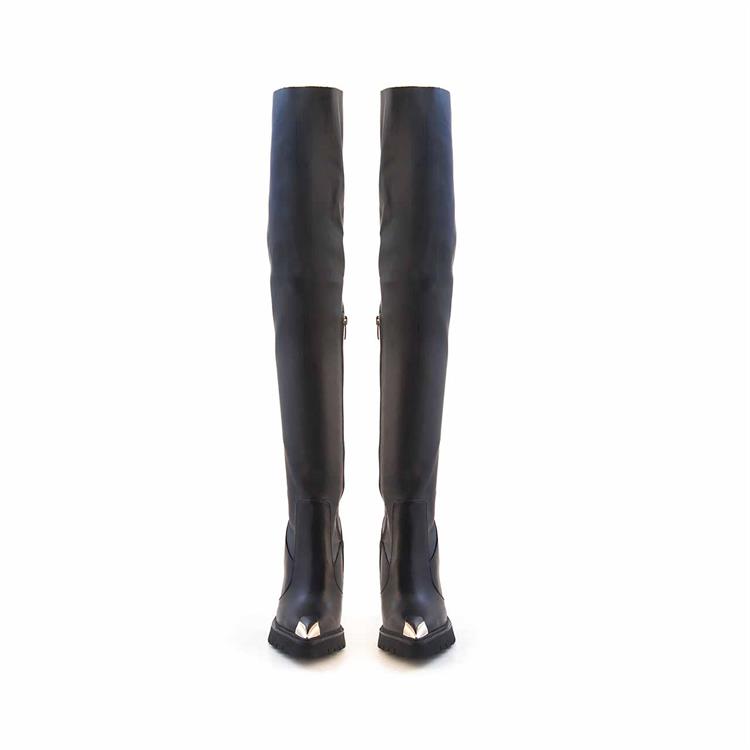 Rouge Kadın Hakiki Deri Kösele Taban Siyah Günlük Çizme