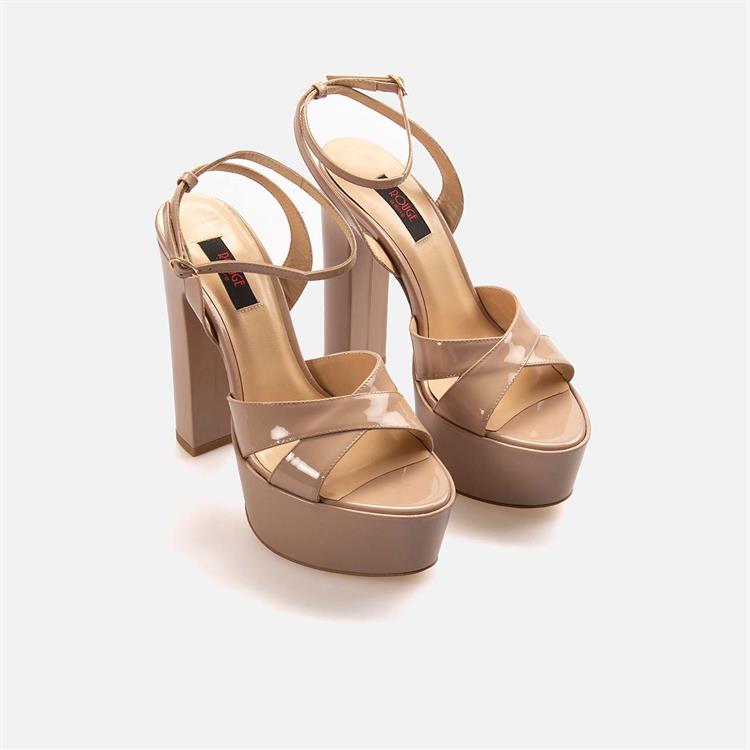 Rouge Kadın Hakiki Deri Microlight Taban Bej Parlak Gece & Abiye Sandalet