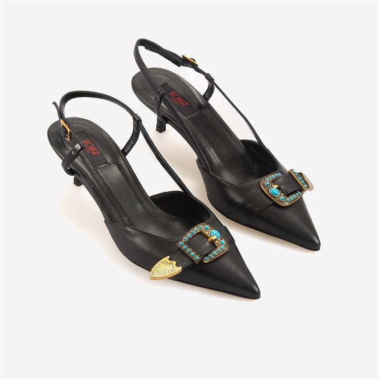 Rouge Kadın Taşlı Toka Detaylı Slingback Sivri Burun 6cm Topuklu Ayakkabı 7124