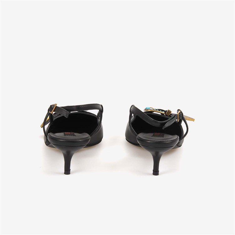Rouge Kadın Taşlı Toka Detaylı Slingback Sivri Burun 6cm Topuklu Ayakkabı 7124