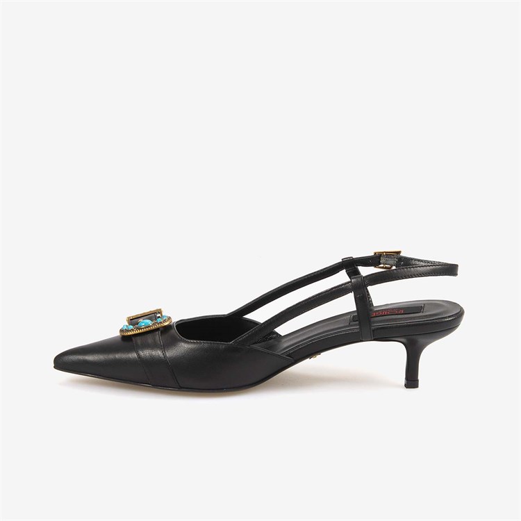 Rouge Kadın Taşlı Toka Detaylı Slingback Sivri Burun 6cm Topuklu Ayakkabı 7124