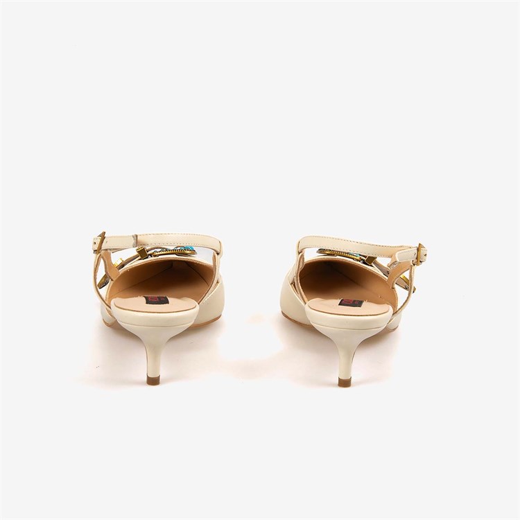 Rouge Kadın Taşlı Toka Detaylı Slingback Sivri Burun 6cm Topuklu Ayakkabı 7124