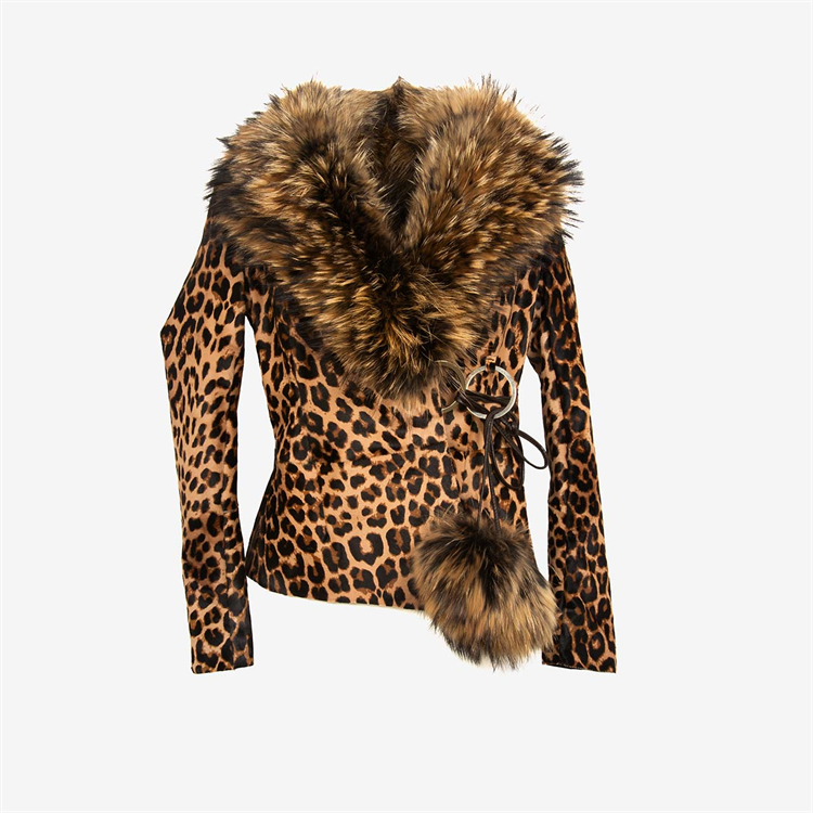 Rouge Kürklü Leopar Desenli Kadın Deri Mont P253K