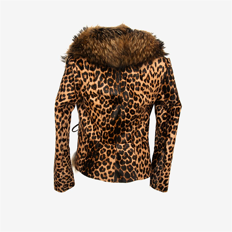 Rouge Kürklü Leopar Desenli Kadın Deri Mont P253K