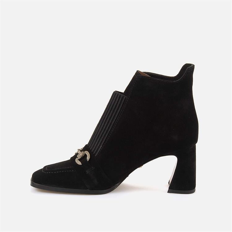 Rouge Kadın Hakiki Deri Enjeksiyon Kösele Taban Siyah Süet Topuklu Bot 