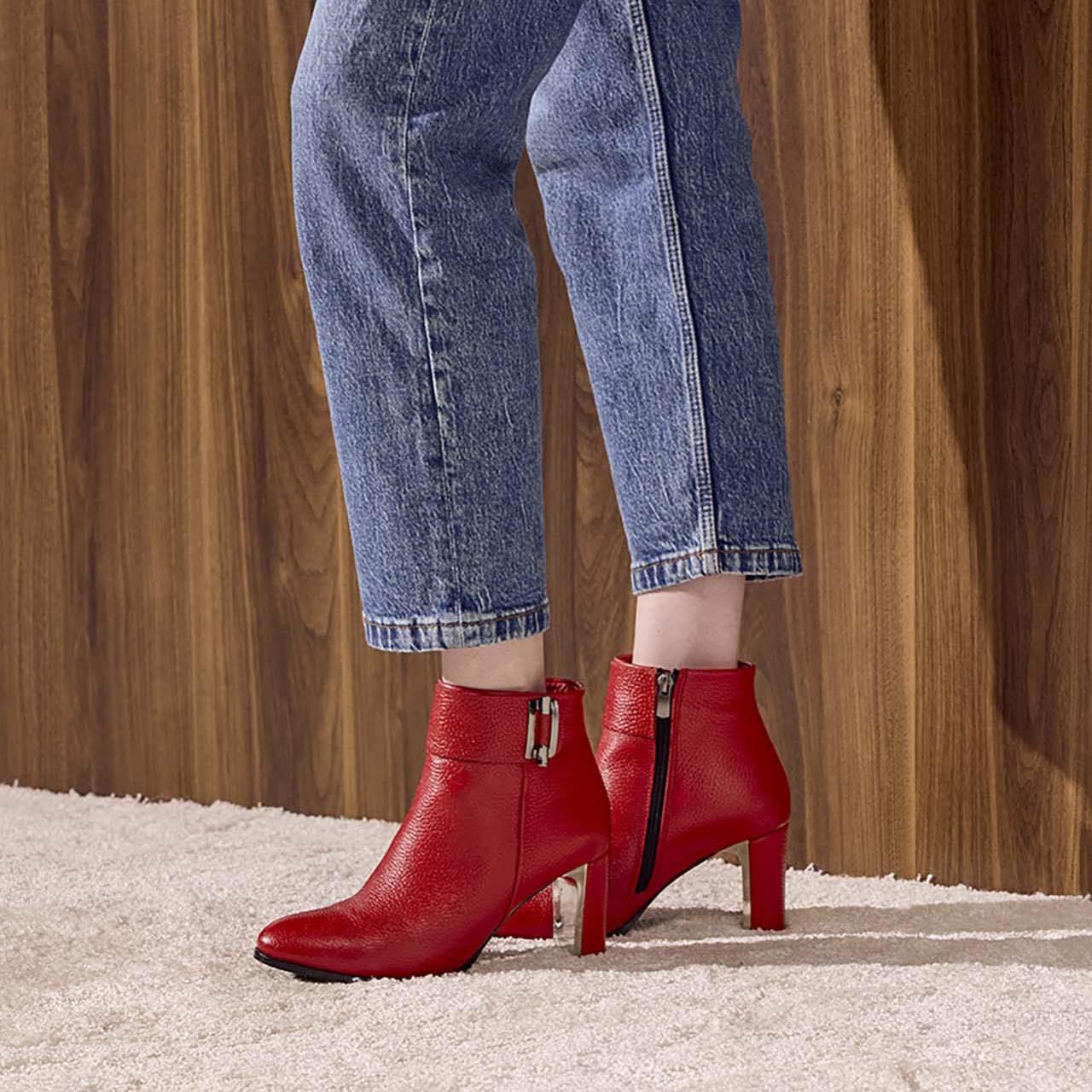 Günlük BotKemal TancaKemal Tanca Kadın Hakiki Deri Kauçuk Taban Kırmızı Günlük Bot