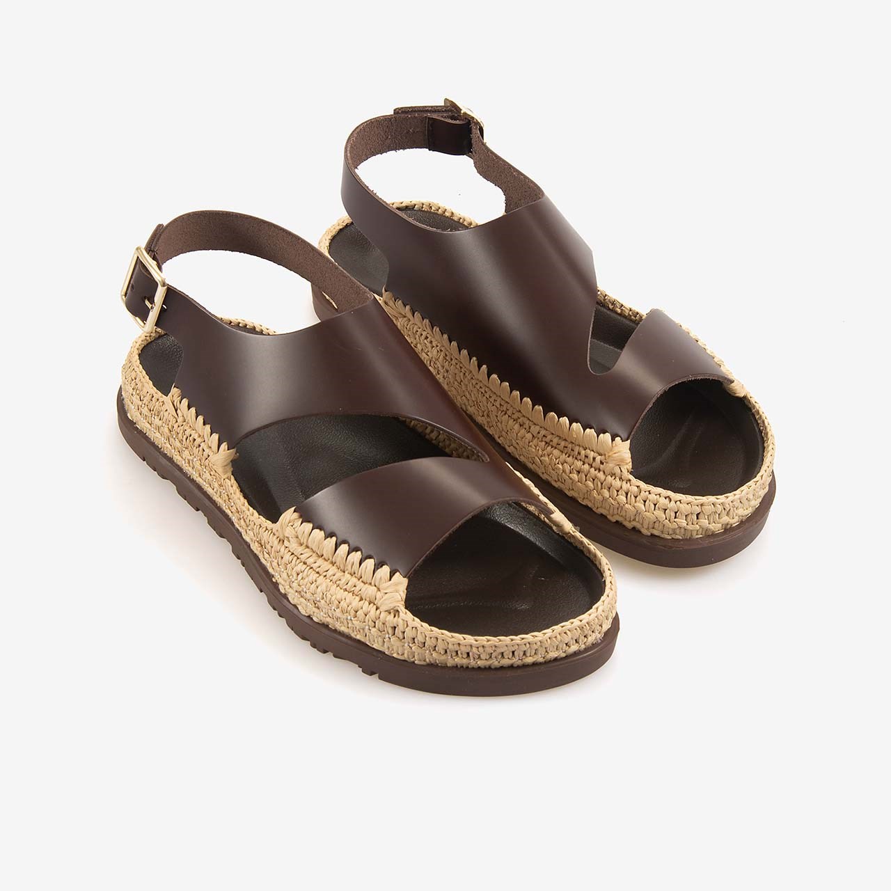 Hawen Angels Kadın Hasır Örgü 3cm Kauçuk Tabanlı Deri Sandalet 4003