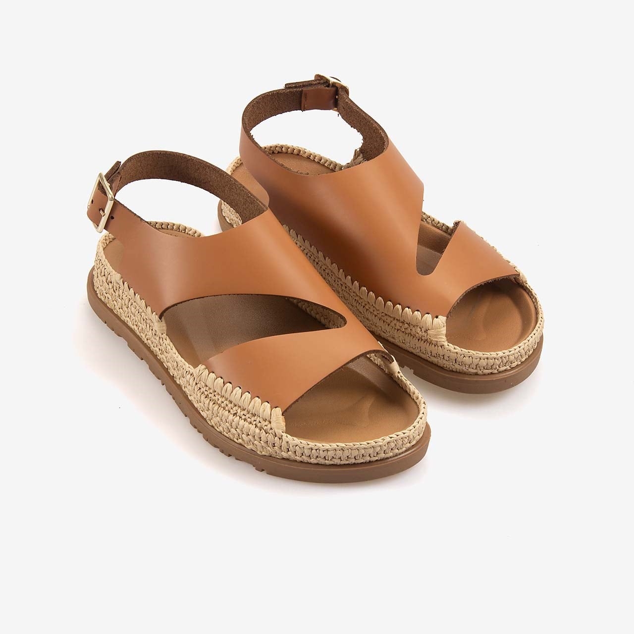 Hawen Angels Kadın Hasır Örgü 3cm Kauçuk Tabanlı Deri Sandalet 4003