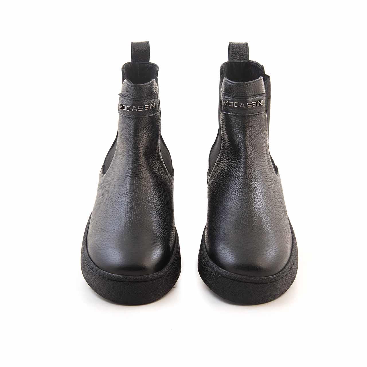 Mocassini Erkek Hakiki Deri Kauçuk Taban Siyah Bot 