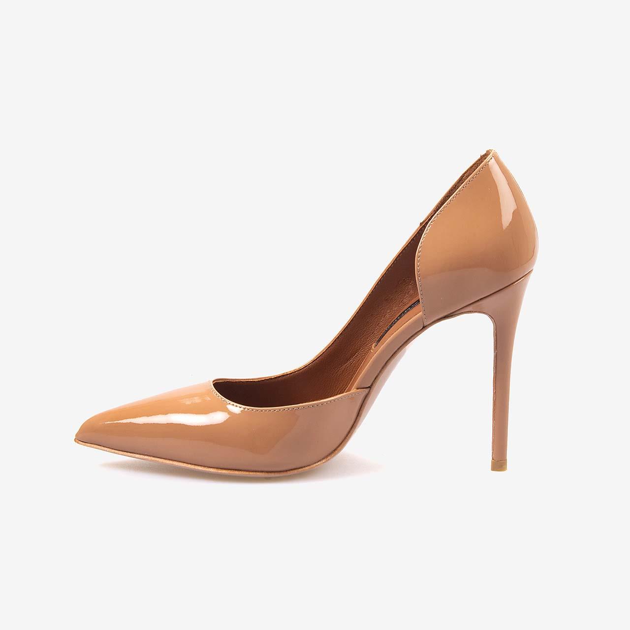 Mocassini Hakiki Deri Kadın Rugan Gece & Abiye Bej Stiletto Ayakkabı 9039
