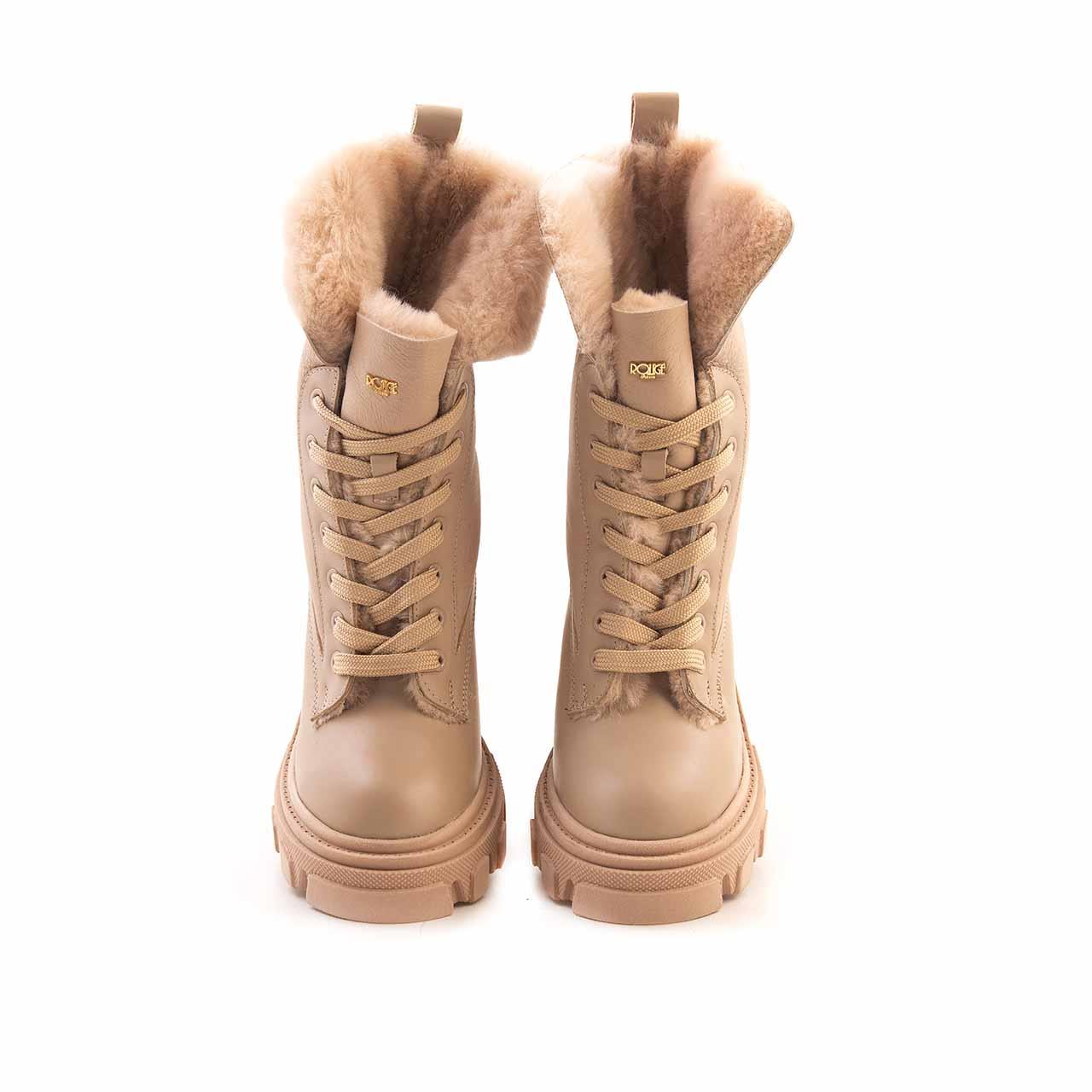 Mocassini Kadın Hakiki Deri Kauçuk Taban Bej Günlük Bot