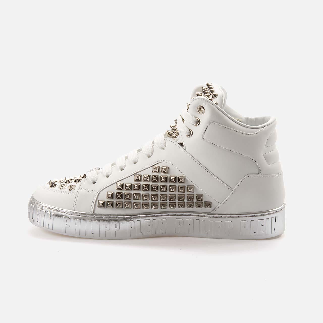Philipp Plein Erkek Hakiki Deri Beyaz-Nikel Spor & Sneaker Ayakkabı