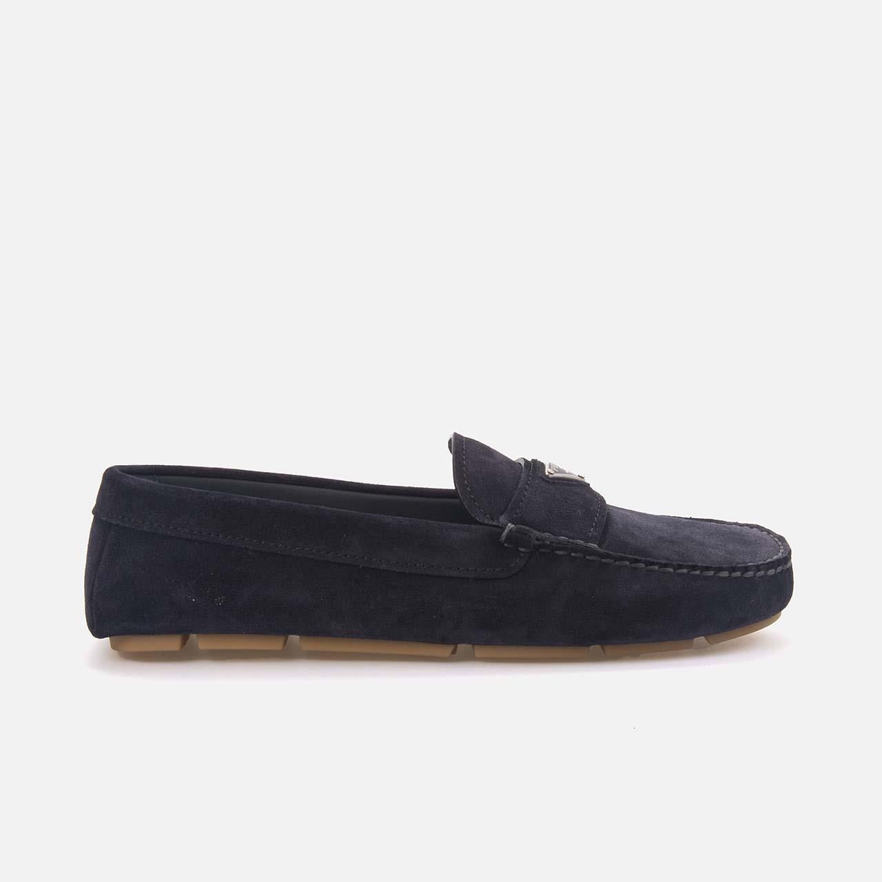 Prada Erkek Hakiki Deri Mavi Loafer Konforlu Ayakkabı