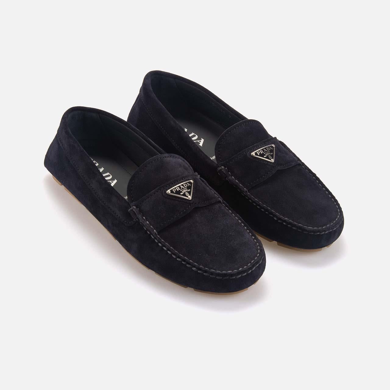 Prada Erkek Hakiki Deri Mavi Loafer Konforlu Ayakkabı