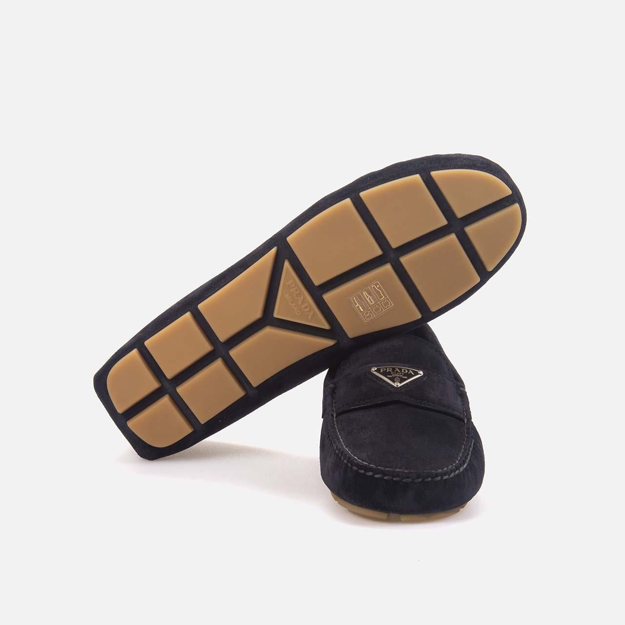 Prada Erkek Hakiki Deri Mavi Loafer Konforlu Ayakkabı