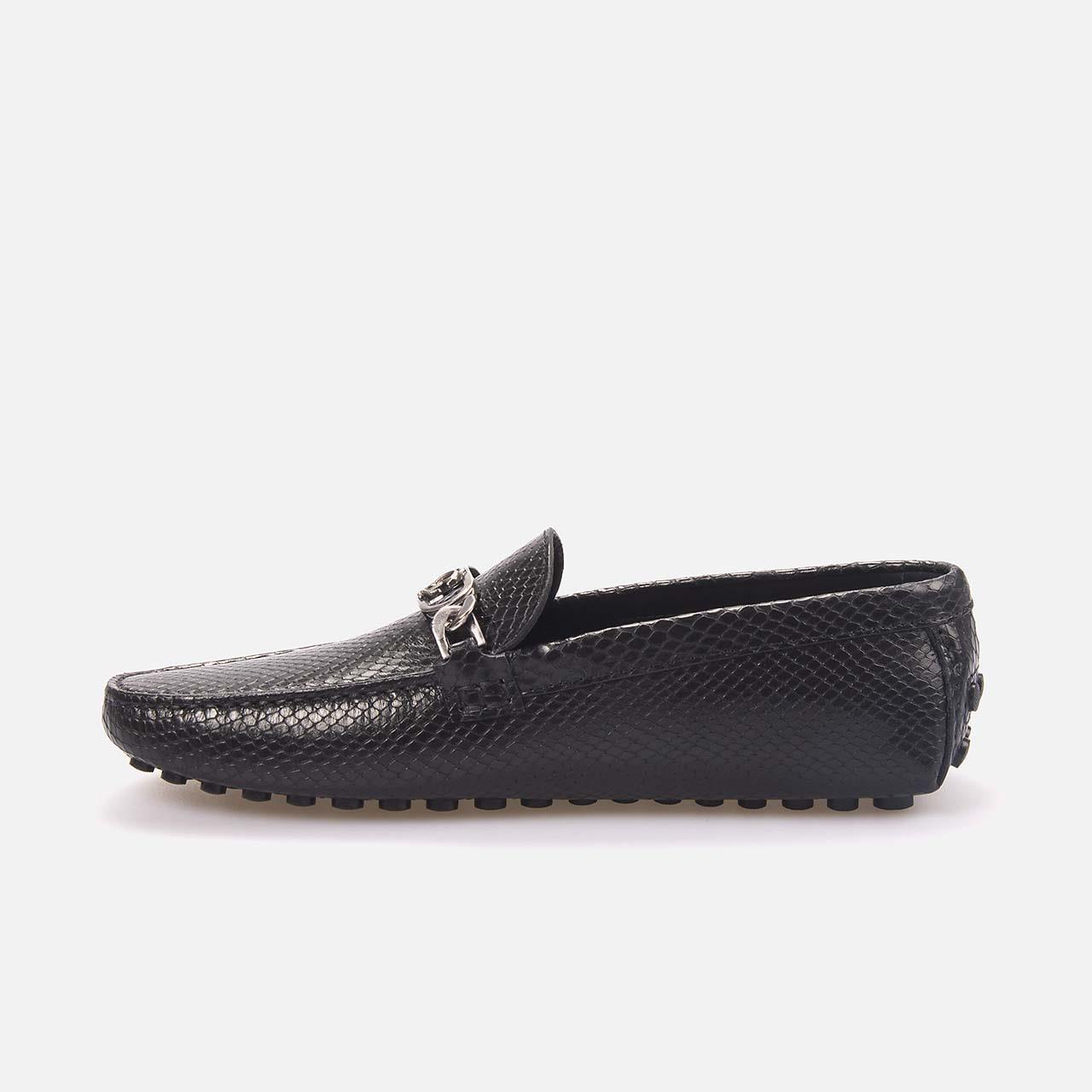Roberto Cavalli Erkek Hakiki Deri Siyah Python Loafer Konforlu Ayakkabı
