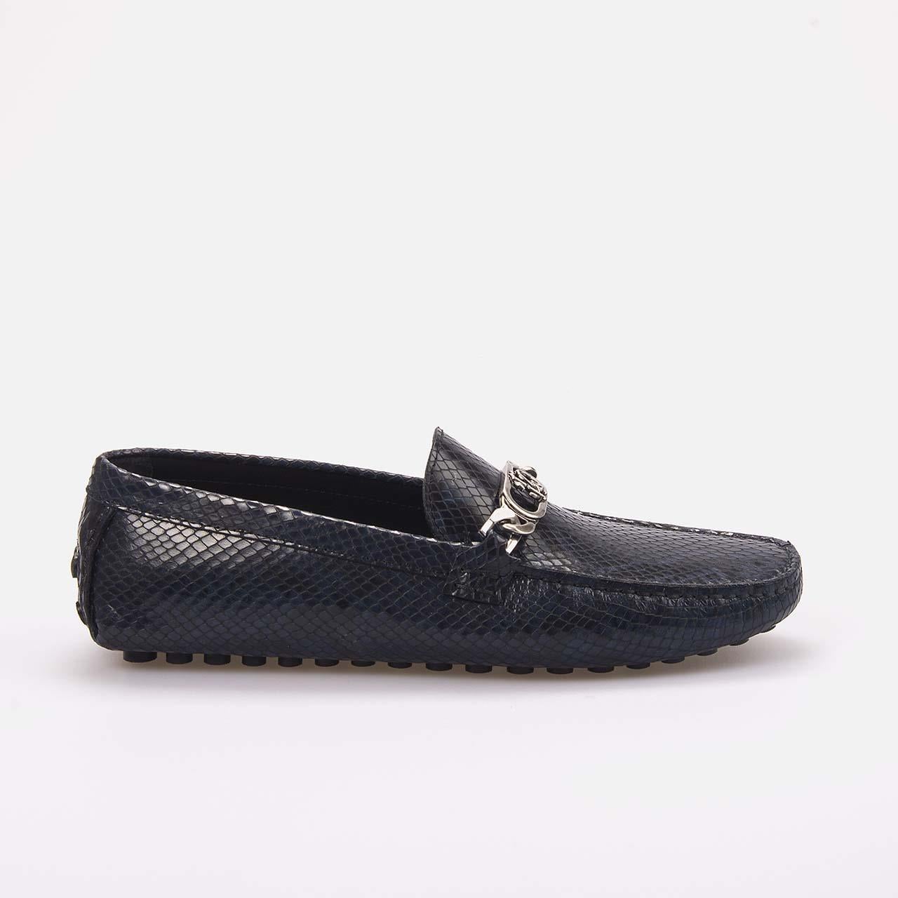 Roberto Cavalli Erkek Hakiki Deri Mavi Python Loafer Konforlu Ayakkabı