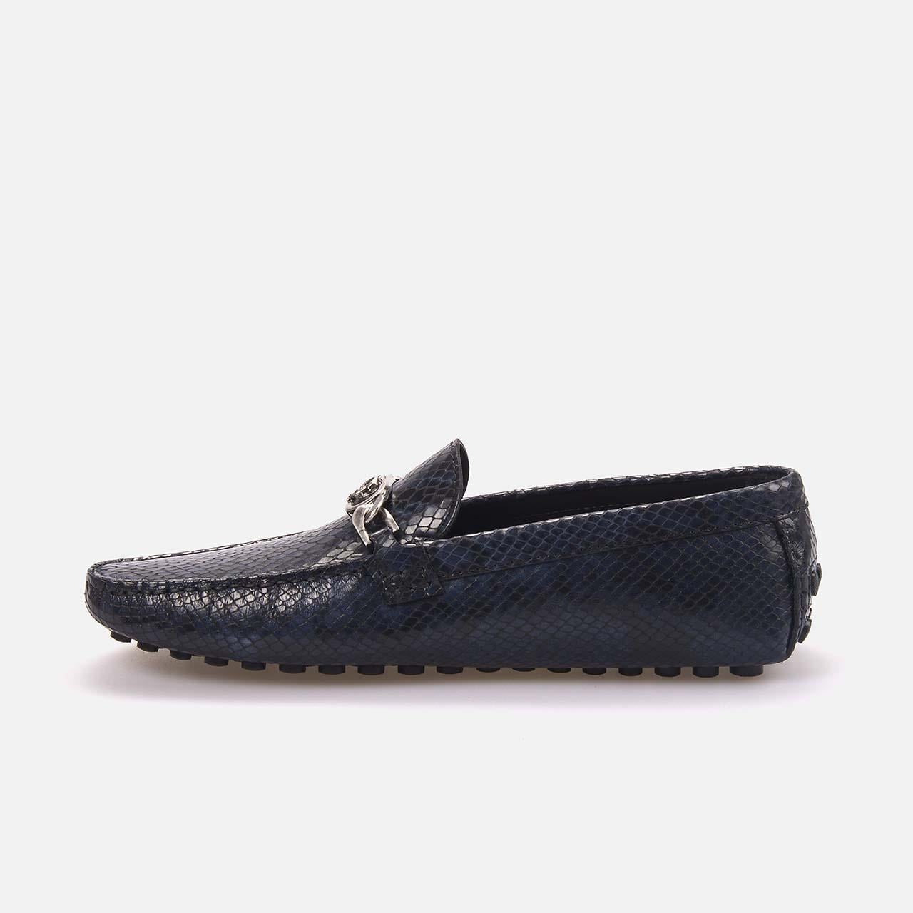 Roberto Cavalli Erkek Hakiki Deri Mavi Python Loafer Konforlu Ayakkabı
