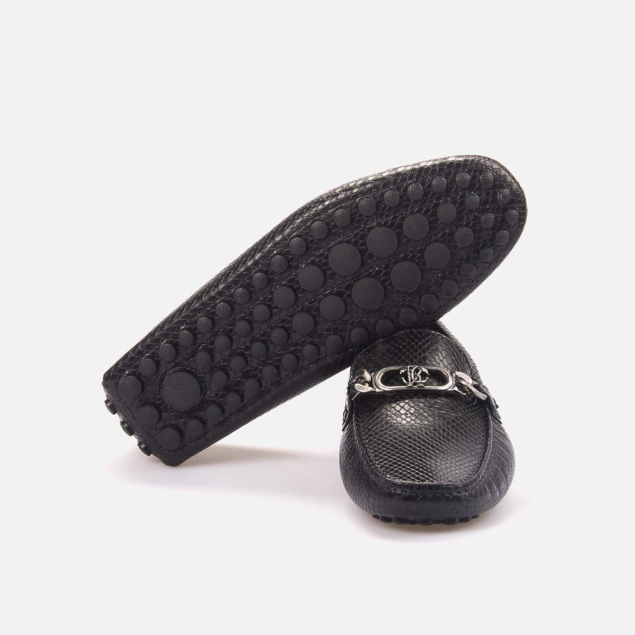 Roberto Cavalli Erkek Hakiki Deri Siyah Python Loafer Konforlu Ayakkabı