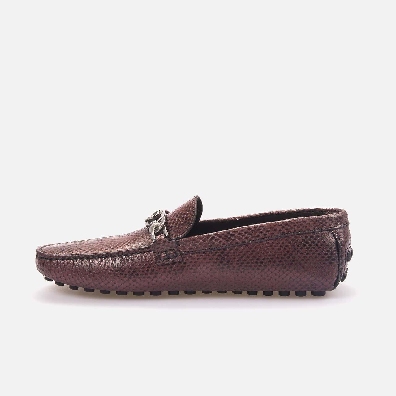 Roberto Cavalli Erkek Hakiki Deri Choccolate Python Loafer Konforlu Ayakkabı