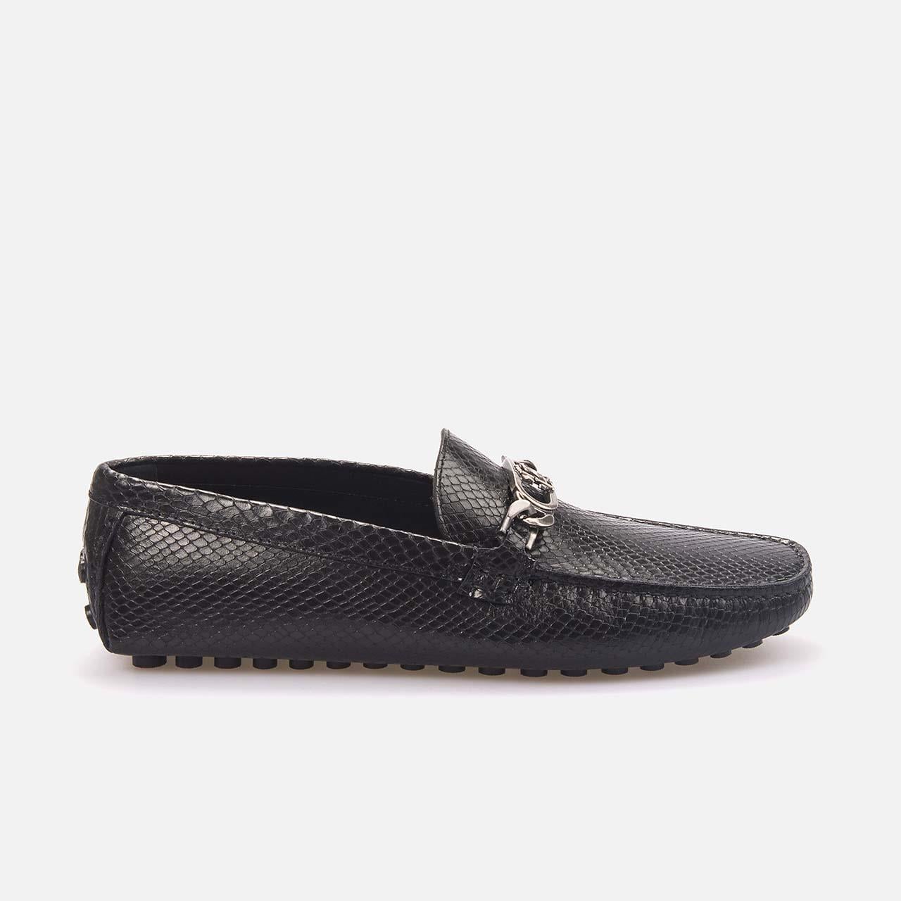 Roberto Cavalli Erkek Hakiki Deri Siyah Python Loafer Konforlu Ayakkabı