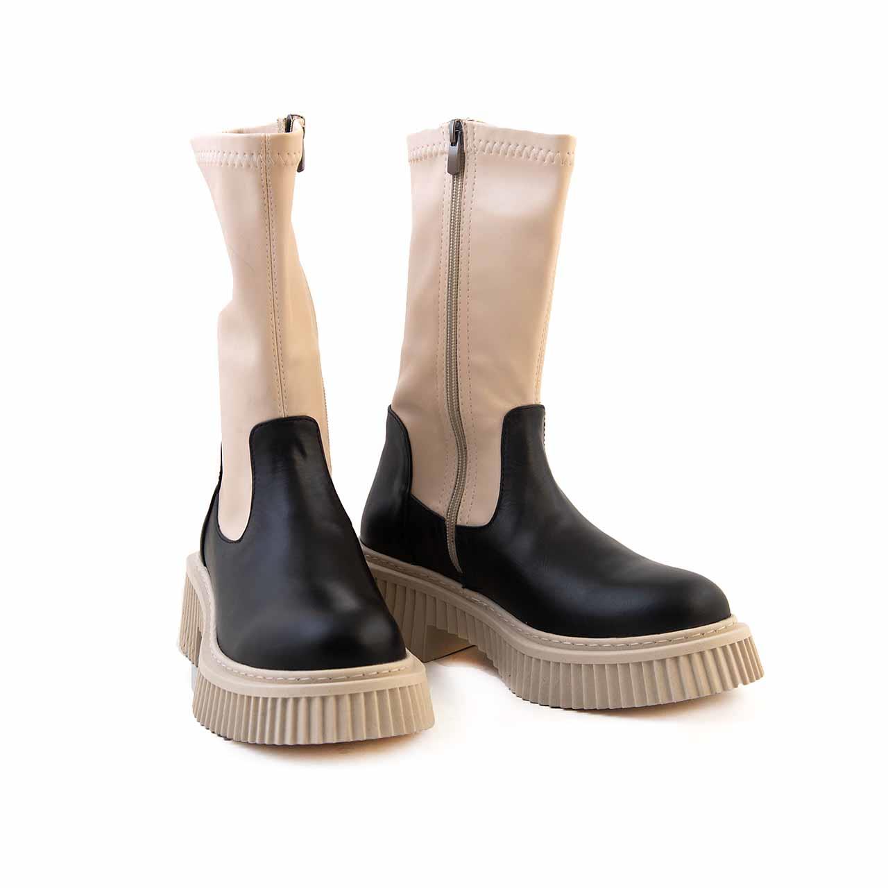 Rouge Kadın Hakiki Deri Termo Taban Siyah-Bej Günlük Bot