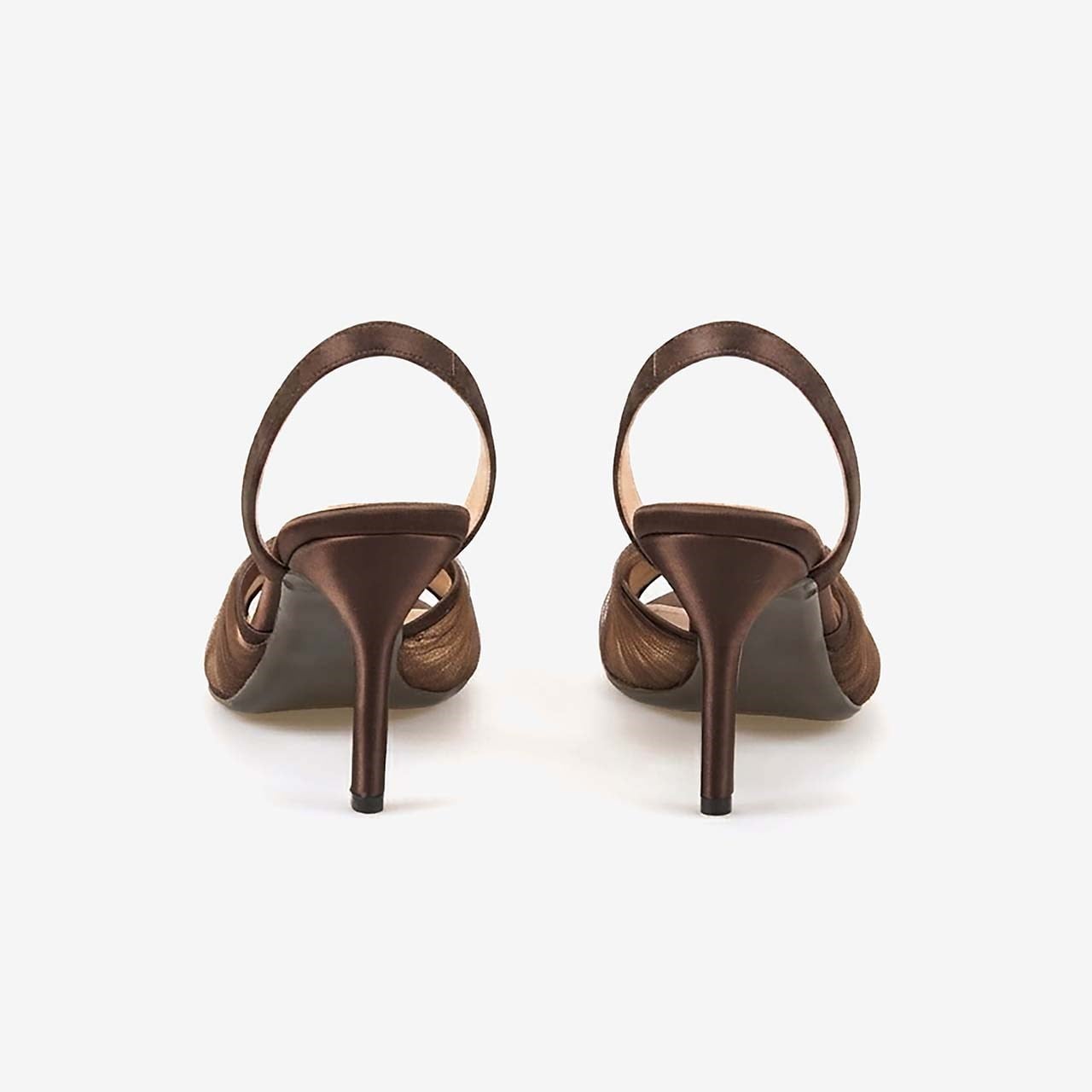 Rouge Kadın Hakiki Deri Neolit Taban 9cm Kahve Saten Gece & Abiye Ayakkabı 1112