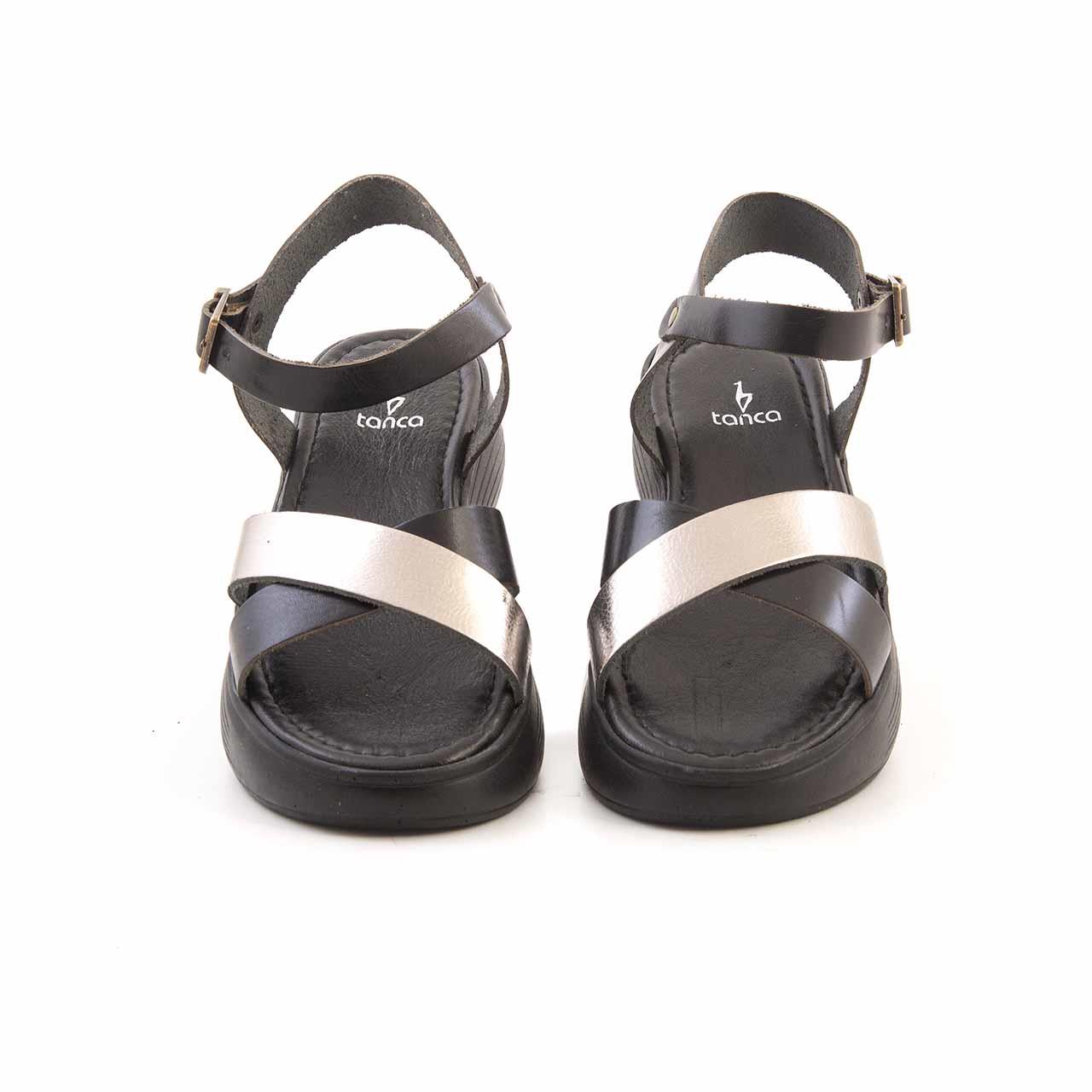 Rouge Kadın Hakiki Deri Siyah-Platin Sandalet Ayakkabı