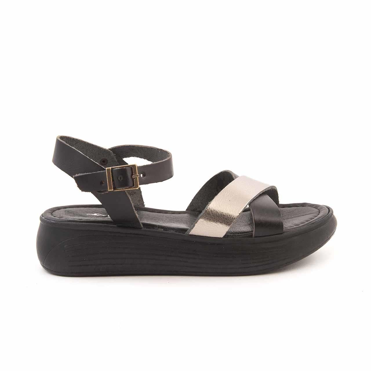 Rouge Kadın Hakiki Deri Siyah-Platin Sandalet Ayakkabı