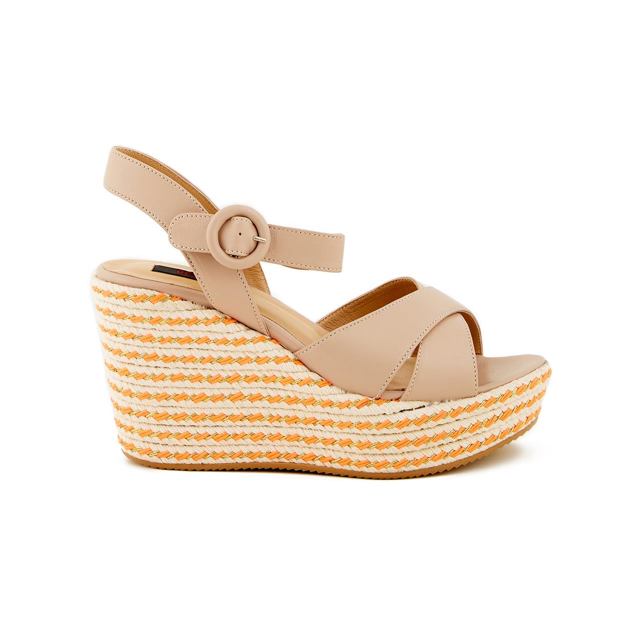 Rouge Kadın Hakiki Deri Dolgu Taban Bej Sandalet Ayakkabı