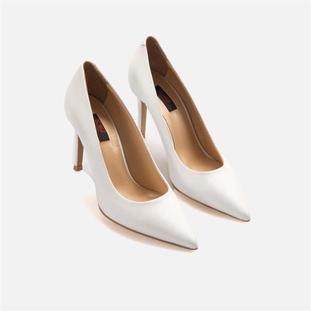 Rouge Kadın Rugan Deri Neolit Taban Beyaz Topuklu Ayakkabı