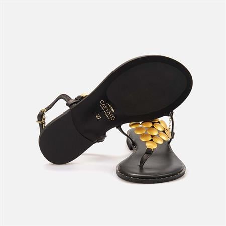 Caryatis Kadın Siyah-Altın Sarısı Sandalet 