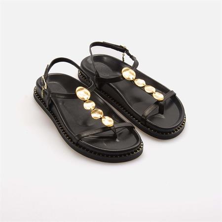 Caryatis Kadın Siyah-Altın Sarısı Sandalet 