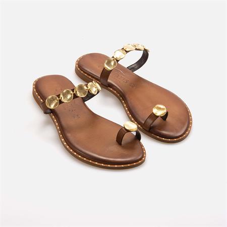 Caryatis Kadın Kahverengi-Altın Sarısı Terlik Sandalet
