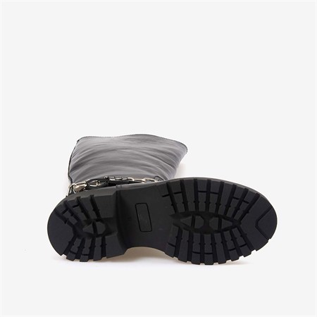 Hawen Angels Kadın 4cm Kauçuk Taban Zincir Detaylı Siyah Hakiki Deri Çizme 48426