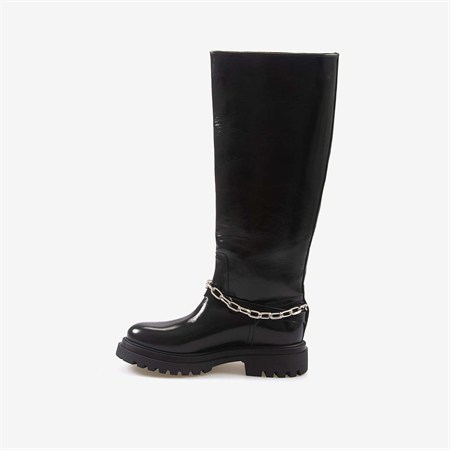 Hawen Angels Kadın 4cm Kauçuk Taban Zincir Detaylı Siyah Hakiki Deri Çizme 48426