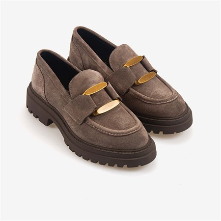Hawen Angels Kadın 4cm Kauçuk Tabanlı Hakiki Süet Deri Loafer Ayakkabı 8103