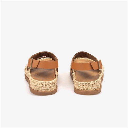 Hawen Angels Kadın Hasır Örgü 3cm Kauçuk Tabanlı Deri Sandalet 4003