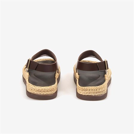 Hawen Angels Kadın Hasır Örgü 3cm Kauçuk Tabanlı Deri Sandalet 4003