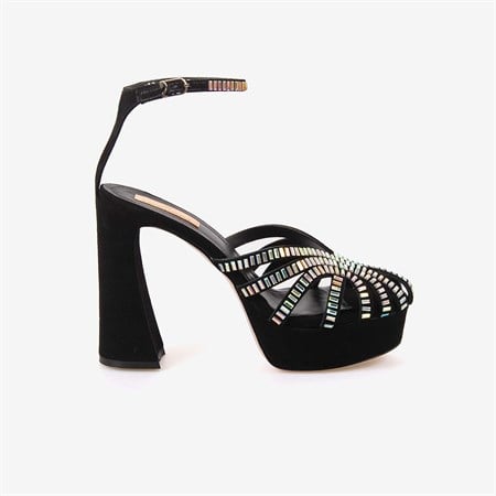 Hawen Angels Kadın Kösele Taban Süet 12,5cm Taşlı Platform Topuklu Ayakkabı 380-68