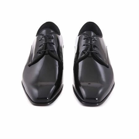 Mocassini Erkek Rugan Deri Kösele Taban Siyah Klasik Ayakkabı