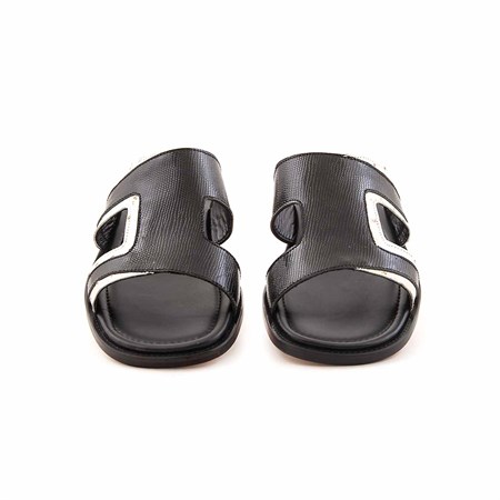 Mocassini Erkek Hakiki Deri Kösele Taban Siyah - Gri Terlik Terlik