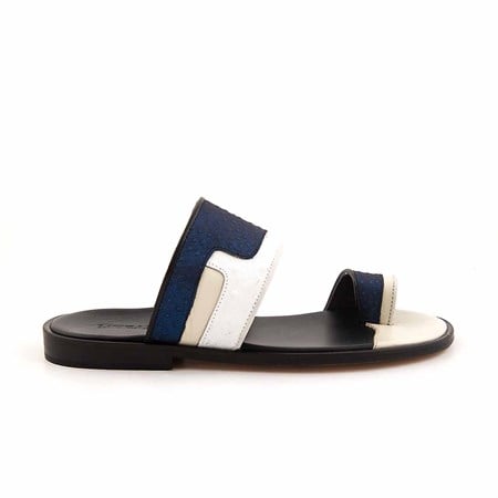 Mocassini Erkek Hakiki Deri Kösele Taban Siyah - Beyaz Terlik Terlik