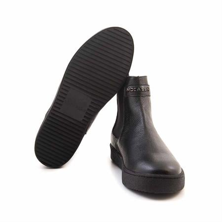 Mocassini Erkek Hakiki Deri Kauçuk Taban Siyah Bot 