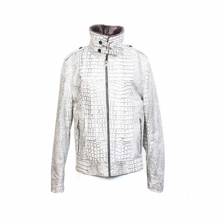 Mocassini Erkek Hakiki Deri Beyaz Kroko Deri Mont