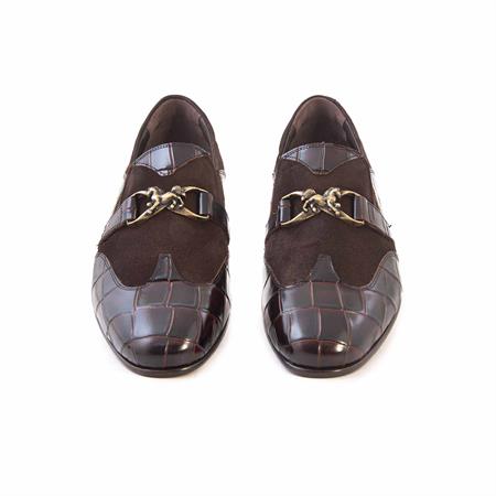 Mocassini Erkek Hakiki Deri Kahverengi Kroko Günlük Ayakkabı