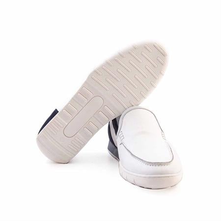 Mocassini Erkek Hakiki Deri Kauçuk Taban Beyaz - Lacivert Günlük Ayakkabı