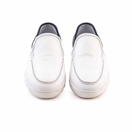 Mocassini Erkek Hakiki Deri Kauçuk Taban Beyaz - Lacivert Günlük Ayakkabı