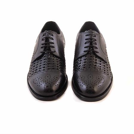 Mocassini Erkek Hakiki Deri Kösele Taban Siyah Örgü Günlük Ayakkabı