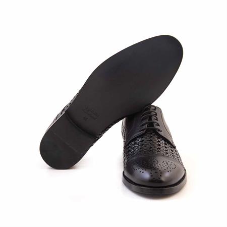 Mocassini Erkek Hakiki Deri Kösele Taban Siyah Örgü Günlük Ayakkabı